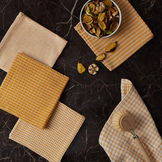 DII Everyday Kitchen Assorted Dishcloth Set of 5, 12x12, Honey Gold