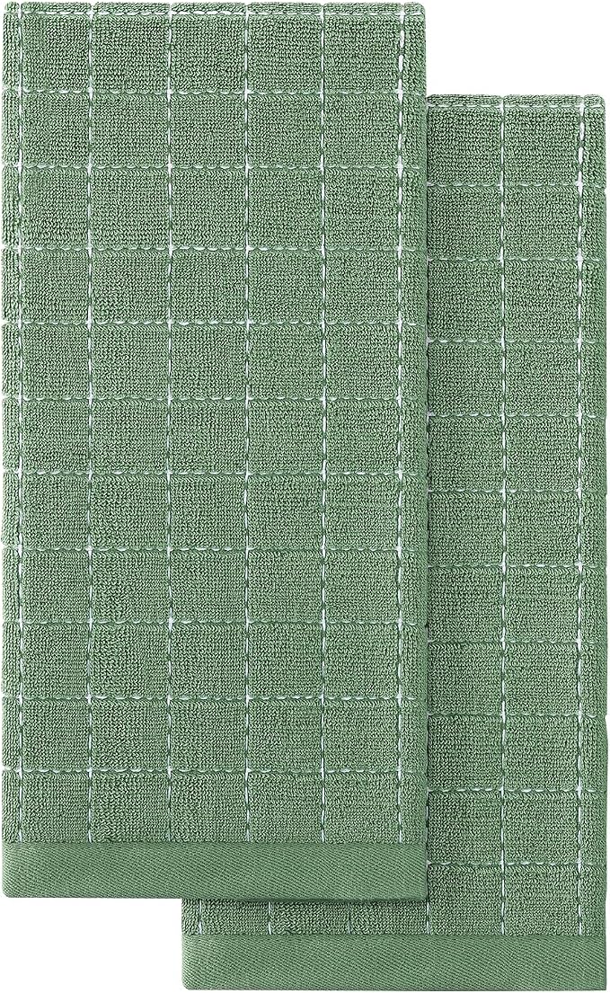 Homaxy 100% Cotton Terry Kitchen Towels, 2 Pack, Grass Green | Ultra Soft and Absorbent Dish Towels for Kitchen, Suitable for Drying and Washing Dishes
