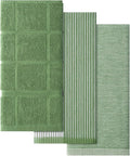 Homaxy 3 Pack Cotton Terry Premium Kitchen Towels, 18 x 28 in, Grass Green | Large 380 GSM Dish Towels, Highly Absorben Flat & Terry Kitchen Hand Towels, Soft Utility Tea Towel Set with Hanging Loop