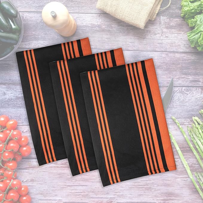 Urban Villa Kitchen Towels Cotton Dish Towels 20”x30” (Set of 6) Orange Blk
