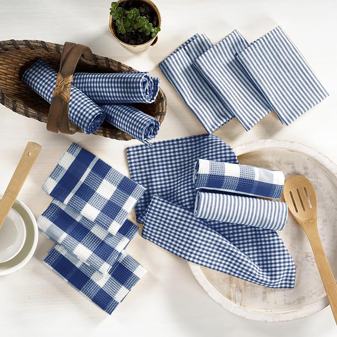LANE LINEN 100% Cotton Kitchen Dish Cloths, Ultra Soft Absorbent Quick Drying Dish Towels, Multiweave Wash Cloths Dish Towel Sets, 12x12 Inches, 12 Pack - Navy