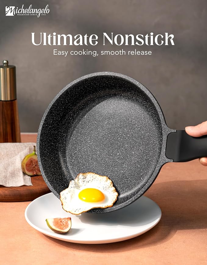 MICHELANGELO Nonstick Frying Pan - 8-Inch Non Stick Small Frying Pan with Silicone Handle | Easy to Clean, All Stovetops Compatible, Durable for Use