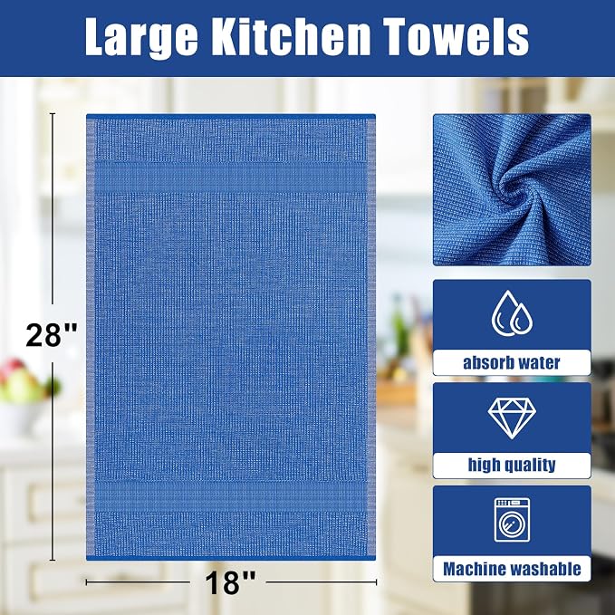 Homaxy 380 GSM Cotton Premium Kitchen Towels 6 Pack, 18"x 28", Blueberry | Flat and Terry Dish Towels, Highly Absorbent Tea Towel Set with Hanging Loop, Soft Utility Kitchen Hand Towels