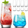 Mfacoy Drinking Glasses Set of 8-4 Tall Glass Cups 18 oz & 4 Short Stemless Wine Glasses 13 oz, Highball Glasses, Glassware Sets for Cocktail, Beer, Wine, Whiskey, Water & Juice Drinkware