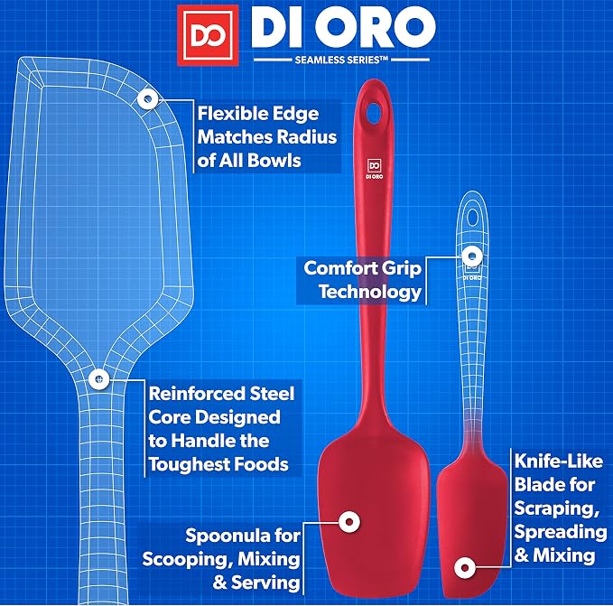 DI ORO® 3-Piece Silicone Spatula Set - 315°C Heat Resistant Non Stick Rubber Kitchen Spatulas for Cooking and Baking - Award-Winning Professional Grade Spatula Set - Best Silicone Utensil Set