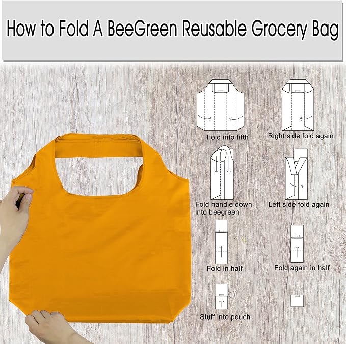 BeeGreen Orange Reusable Grocery Bags Wholesale Pumpkin Reusable Kitchen Bags Bulk Foldable-Machine Washable with Zipper Storage Pouch 50 Packs