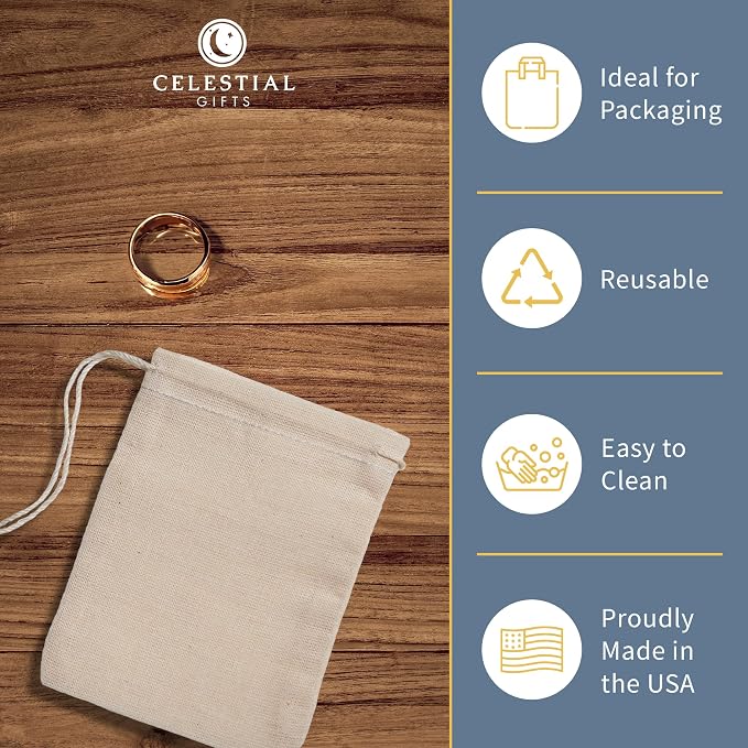 Celestial Gifts 100% Cotton Muslin Drawstring Bags, 25 Pcs, 5x8 Pouches | Made in USA, Natural Hem & Drawstring, Reusable Small Sachet Pouches for Party Favors, Glasses, Tea, Herbs & Crafts