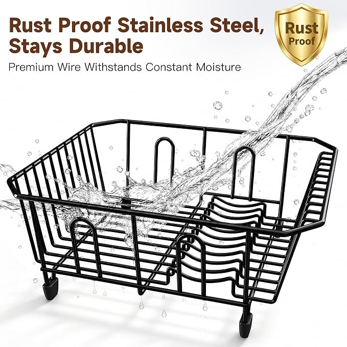 JASIWAY in Sink Dish Drying Rack, Stainless Steel Small Black Dish Drainer | Perfect Fit 12"x14" Double Bowl Sink, Counter Space Saving for Kitchen, Apartment, Sturdy Dish Dryer with Utensil Holder