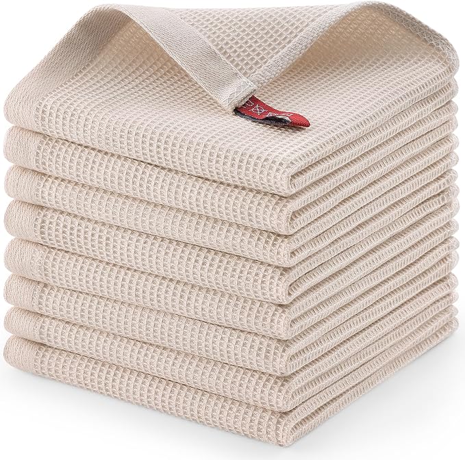 Homaxy 100% Cotton Waffle Weave Dish Cloths, 8 Pack, Beige | Soft and Absorbent Dish Towels, 12 x 12 Inches Quick Dry Dish Rags