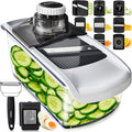 Fullstar Pro Mandoline Vegetable Slicer, Grater & Spiralizer with Container | 6 in 1 Fruit Cutter, Cheese Grater & Spiralizer with Safety Gloves, Stainless Steel Blades & Container (White/Black)