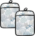 Coastal Beach Seashell Coral Starfish Oven Mitts Set, Ocean Beach Gifts for Women, Blue Heat Resistant Kitchen Oven Gloves for Baking and Cooking,Pot Holders