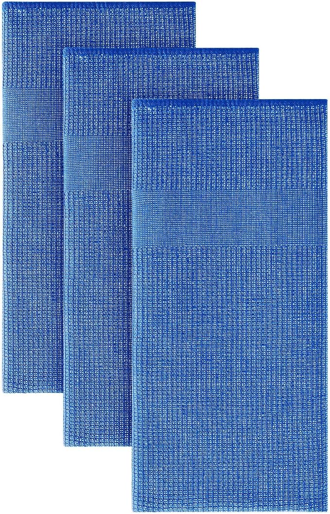 Homaxy 380 GSM Cotton Premium Kitchen Towels 3 Pack, 18"x 28", Blueberry | Flat and Terry Dish Towels, Highly Absorbent Tea Towel Set with Hanging Loop, Soft Utility Kitchen Hand Towels