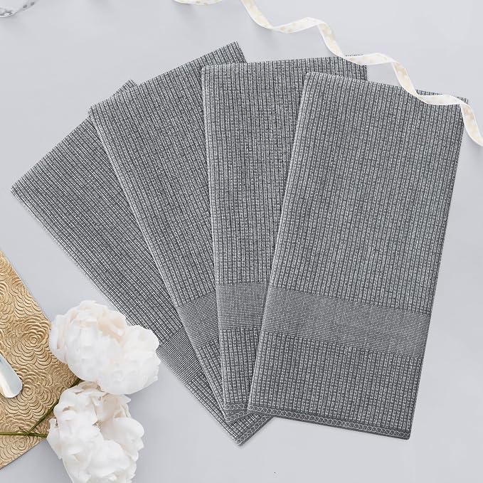 Homaxy 380 GSM Cotton Premium Kitchen Towels 12 Pack, 18"x 28", Grey | Flat and Terry Dish Towels, Highly Absorbent Tea Towel Set with Hanging Loop, Soft Utility Kitchen Hand Towels
