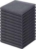 Kitinjoy 100% Cotton Waffle 12-Pack Kitchen Towels, 12" x 12", Dark Grey | Ultra Absorbent, Super Soft, lightweight, Quick Drying Dish Rags for Washing Dishes