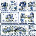 Fanfanwin 10 Pcs Chinoiserie Blue White Hydrangea Kitchen Decor Set Blue and White Chinese Floral Dish Towels Rugs Oven Mitts Pot Holders for Cooking Baking Mom Gift Home Hydrangea Decor