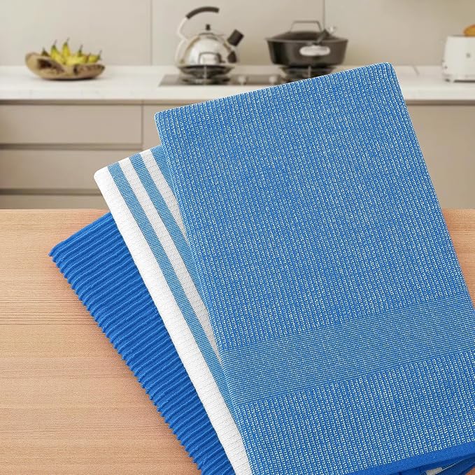 Homaxy Cotton 380 GSM Premium Kitchen Towels, 18"x 28", 6 Pack, Blueberry | Soft and Absorbent Terry Dish Towels, Multipurpose Tea Towel Set with Hanging Loop, 3 Styles Kitchen Hand Towels