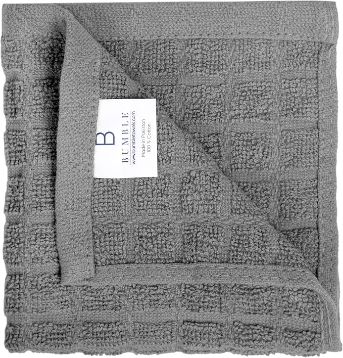 Bumble Dish Cloths (6-Pack), 100% Cotton Kitchen Towels, 12"x12" - Gray | 405 GSM | Soft, Highly Absorbent & Durable Dish Towels for Kitchen