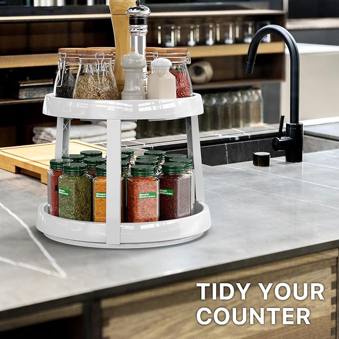 Simple Houseware 2-Tier Lazy Susan Spice Organizer, 10-Inch, White/Gray