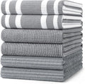 Homaxy Cotton 380 GSM Premium Kitchen Towels, 18"x 28", 6 Pack, Grey | Soft and Absorbent Terry Dish Towels, Multipurpose Tea Towel Set with Hanging Loop, 3 Styles Kitchen Hand Towels