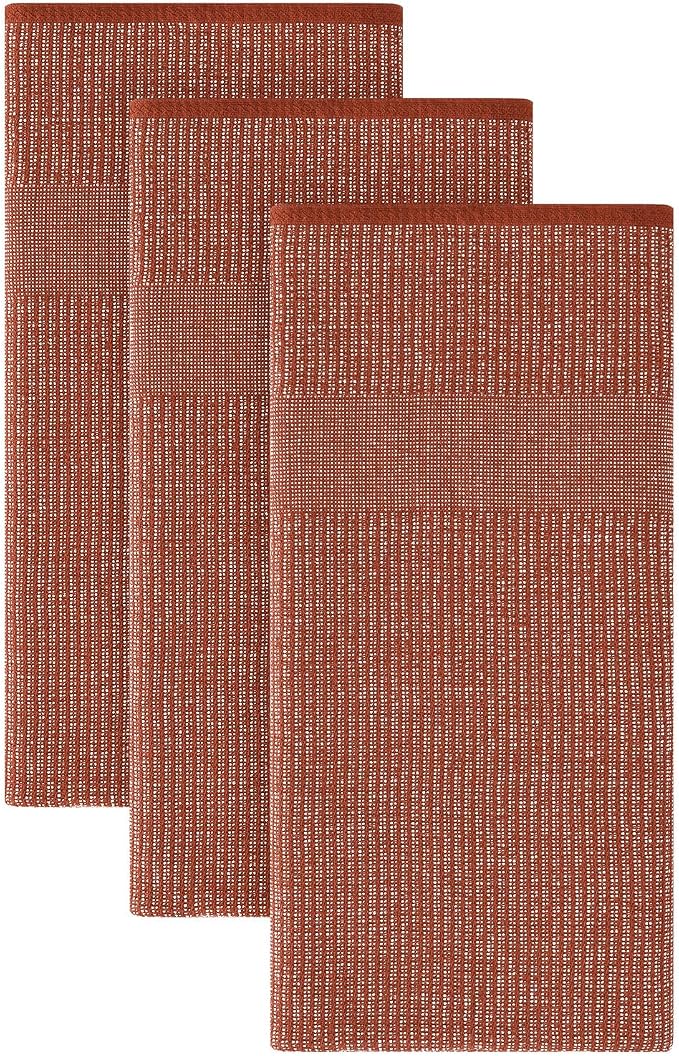 Homaxy 380 GSM Cotton Premium Kitchen Towels 3 Pack, 18"x 28", Rust | Flat and Terry Dish Towels, Highly Absorbent Tea Towel Set with Hanging Loop, Soft Utility Kitchen Hand Towels