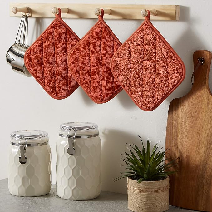 DII Basic Terry Collection Quilted 100% Cotton, Potholder, Spice, 3 Piece