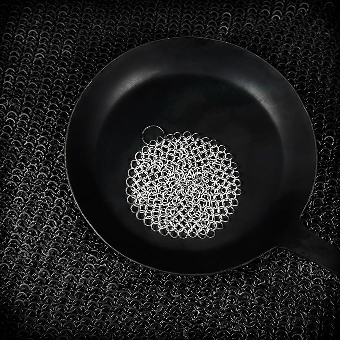 Cast Iron Cleaner 4.5" x 4.5" 316L Stainless Steel Chainmail Scrubber Round For Cast Iron Pan Griddle Skillet Dutch Oven Wok, Pan Pot BBQ Grills