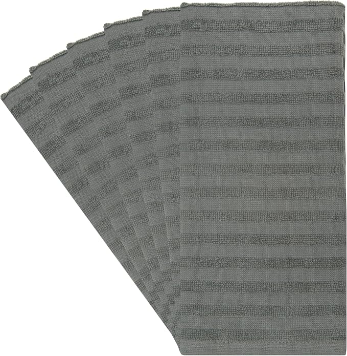 Premium Kitchen Towels 6 Pack 100% Cotton, 20"x28" - Anthracite Solid | Large 450 GSM Terry Dish Towel, Kitchen Hand Towels with Hanging Loop, Highly Absorbent for Washing and Drying Dishes