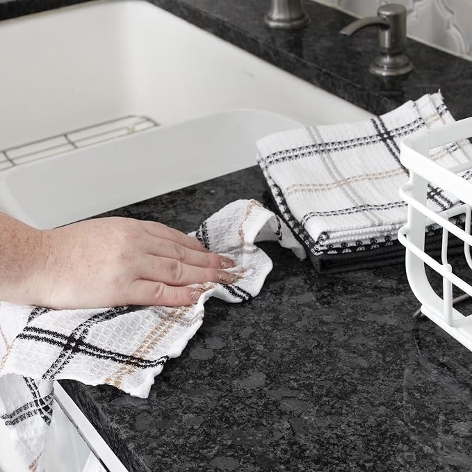 T-Fal Premium Waffle Dish Cloths: Highly Absorbent, Super Soft Long Lasting - 100% Cotton, 12"x13" Towel for Cleaning & Drying, (4-Pack), Neutral