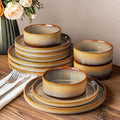 Ceramic Dinnerware Set for 4, 12-Piece Plates and Bowls Set | Lightweight Porcelain Dish Set, Scratch Resistant, Oven & Microwave & Dishwasher Safe, Creamy Amber