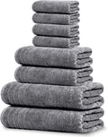 8 Piece Towel Set, 2 XL Bath, 2 Hand, 4 Washcloth, Dark Grey | 100% Cotton, Lighter Weight, Quicker to Dry, Super Absorbent, Perfect for Bathroom