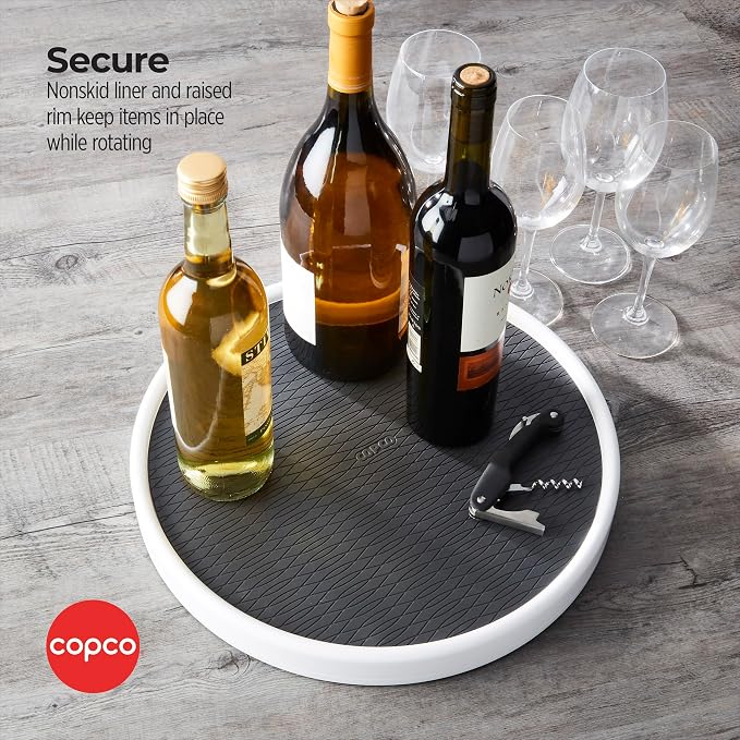 Copco 15 Inch Non-Skid Lazy Susan Turntable Organizer for Cabinet, Pantry, Refrigerator - Charcoal Gray, Smooth-Glide Ball Bearings, Raised Rim