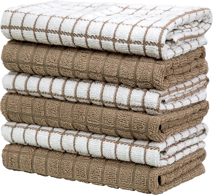 Bumble Kitchen Towels (6-Pack), 16"x28", 100% Cotton Dish Towels - Tan | 380 GSM | Soft kitchen hand towels , Highly Absorbent & Durable Dish Towels for kitchen with Hanging Loop
