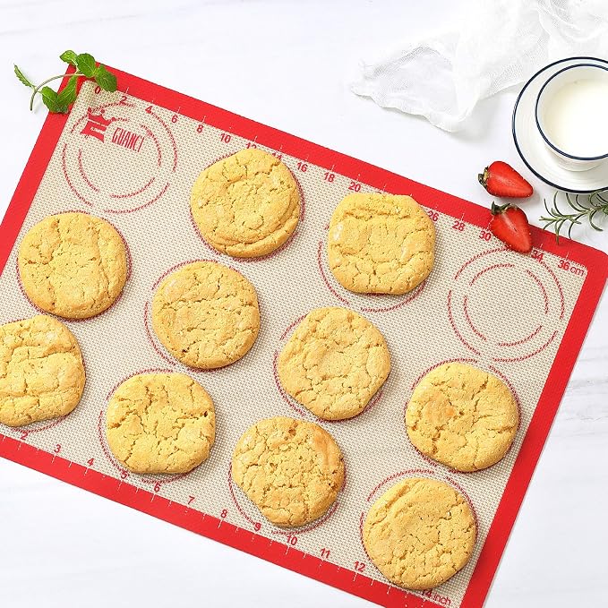 Silicone Baking Mat Set of 4, 2 Medium 16.5"x11.6", 1 Small 11.8"x8.4", 1 Piece 9" Round, All Mats 0.7mm Thick, Food Grade Non-Stick Reusable Baking Mats for Pizza, Bread, Pastry, Macarons
