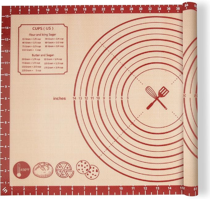 Zulay Kitchen XL Silicone Baking Mat 26x16 Inch – Extra Thick 0.7mm Non-Slip Pastry Mat with Measurements – Reusable Nonstick Sheet for Rolling Dough, Pie Crust & Cookies, Large Countertop Liner - Red