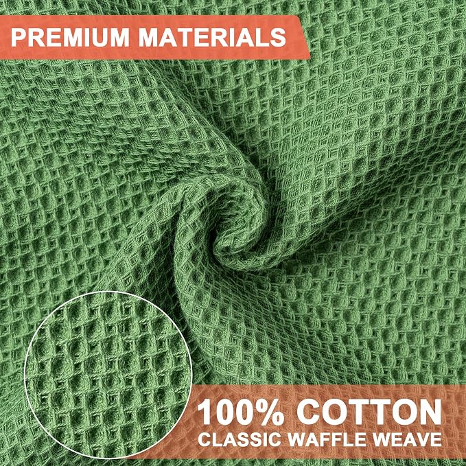 BOOMIBOO 4-Pack Dish Towels,100% Cotton Waffle Weave,13x28 in,Grass Green | Ultra Soft Absorbent, Quick Drying
