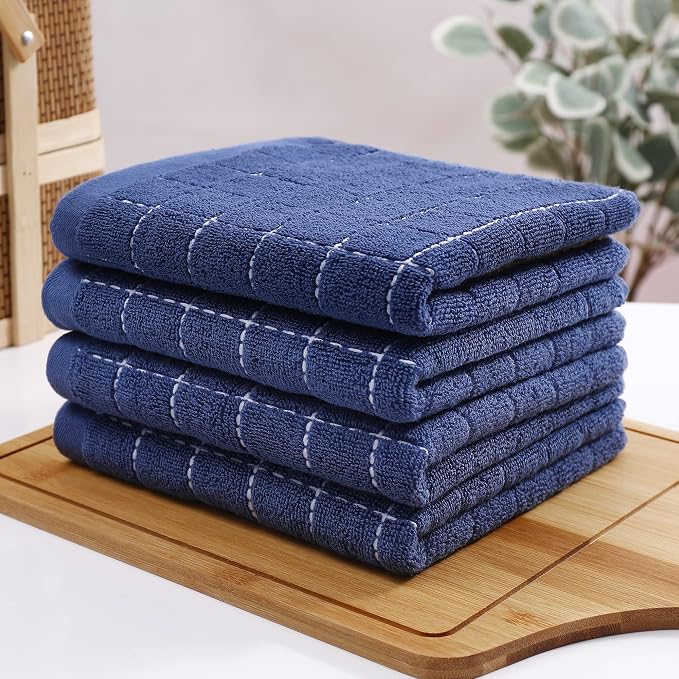 Homaxy 100% Cotton Terry Kitchen Towels, 24 Pack, Navy Blue | Ultra Soft and Absorbent Dish Towels for Kitchen, Suitable for Drying and Washing Dishes
