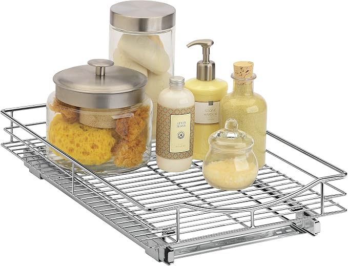 LYNK PROFESSIONAL® Pull Out Cabinet Organizer, Kitchen Slide Out Drawer | 11W x 18D chrome rollout shelf creates easy-access storage for cookware, pantry items and kitchen essentials inside cabinets