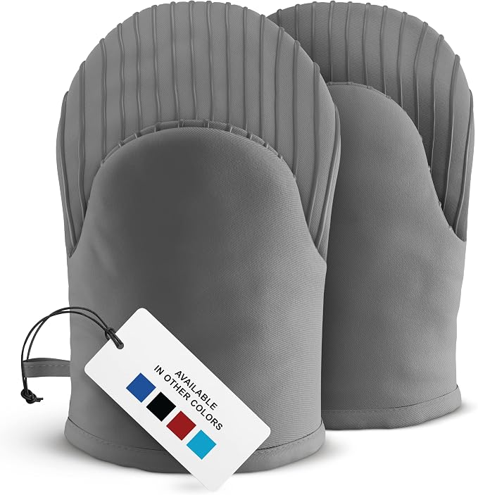 Silicone Mini Oven Mitts - Grey Set of 2 - Heat Resistant to 536 F / 280 C Kitchen Gloves Professional Grade Pot Holders for Cooking Baking