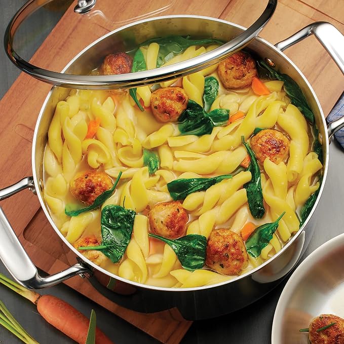 Tramontina Boston Tri-Ply Clad Stainless Steel 8-Quart Stock Pot with Lid | Induction-Ready Pasta Pot, Dishwasher-Safe, NSF-Certified