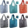 BeeGreen Geometry Reusable Shopping Bags Cute Grocery Bag 6 Pack, Christmas Gift Bags Heavy-Duty Foldable Shopping Totes for Supermarket, Work & Travel, Large Washable Polyester Tote Bag with Handles