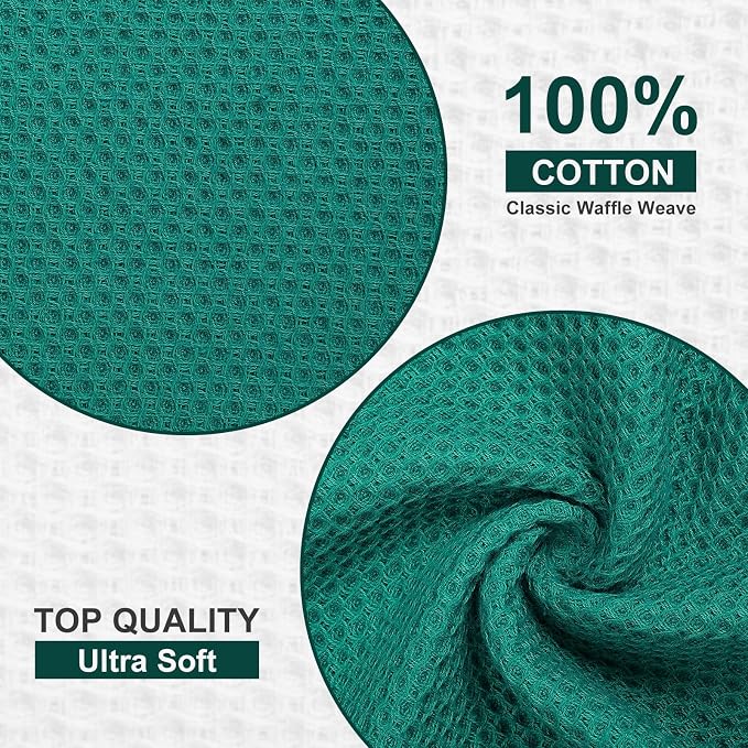 Kitinjoy 100% Cotton Waffle 6-Pack Kitchen Towels, 12" x 12", Teal | Ultra Absorbent, Super Soft, lightweight, Quick Drying Dish Rags for Washing Dishes