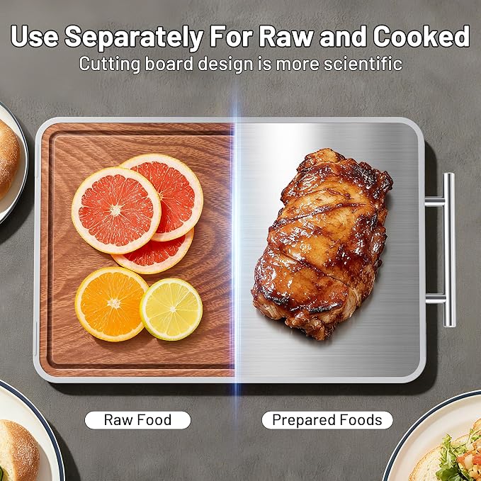 Titanium Cutting Boards For Kitchen,Ebony Wood Cutting Board,Double Sided Metal Chopping Board With Handle And Juice Groove, Idea Kitchen Appliances For Meat And Charcuterie