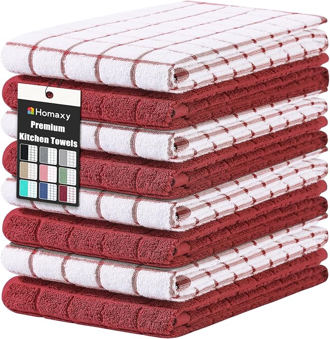 Homaxy Large Premium Cotton Kitchen Towels 16"x 28", 8 Pack, Rust | Natural Ring Spun 390 GSM Dish Towels, Super Absorbent Terry Kitchen Hand Towels, Soft Tea Towels with Hanging Loop