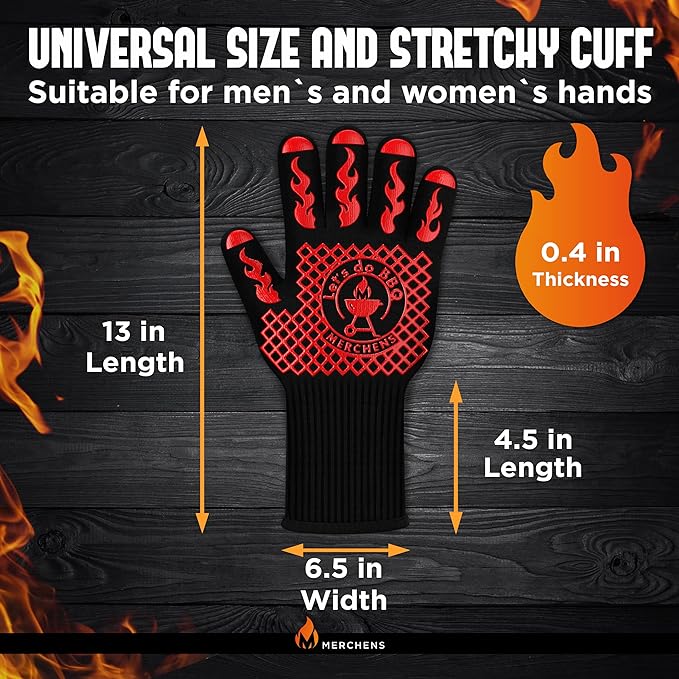 BBQ Grill & Oven Gloves 1472°F Heat Resistant | Storage Case & Gift Box | Fireproof, non-slip silicone mitts, extra-long protection for grilling, smoking & baking | Pro Series BBQ gloves - Easy clean