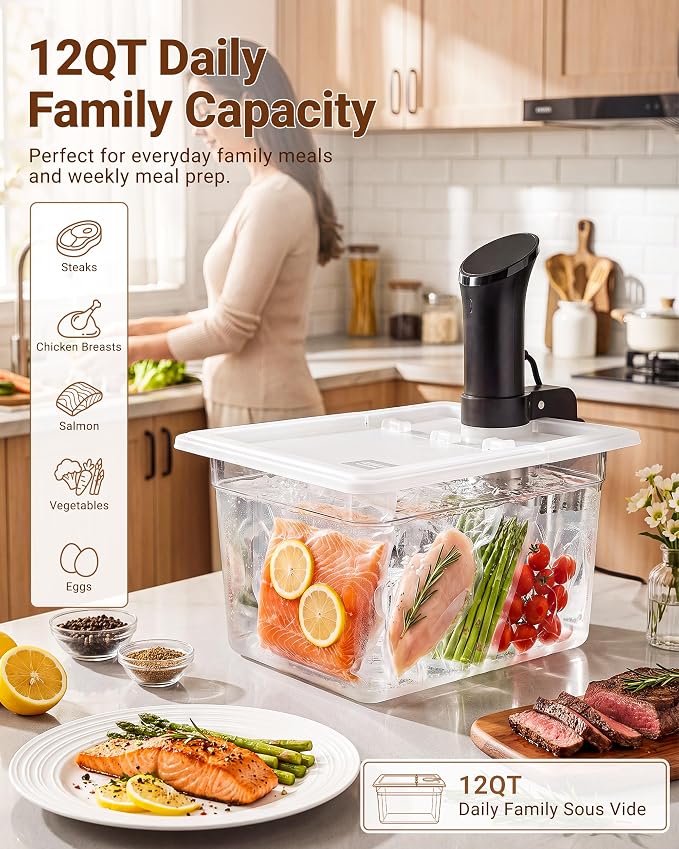 EVERIE EVC-NANO Sous Vide Container 12 Quart with Upgraded Collapsible Hinged Lid, Stronger Split-Hinge Design, Compatible with Anova Nano, AN500-US00, Anova Pro 3.0, Anova Mini, and Instant Pot