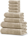 8 Piece Towel Set, 2 XL Bath, 2 Hand, 4 Washcloth, Beige | 100% Cotton, Lighter Weight, Quicker to Dry, Super Absorbent, Perfect for Bathroom