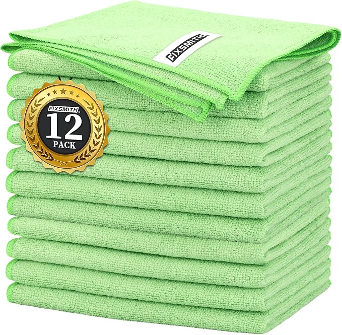 Sage Green Microfiber Cleaning Cloth -Pack of 12, Highly Absorbent Cleaning Rags, 16"X12" All Purpose Cleaning Towels for Housekeeping, Kitchen, Car, Lint Free and Reusable Microfiber Towels