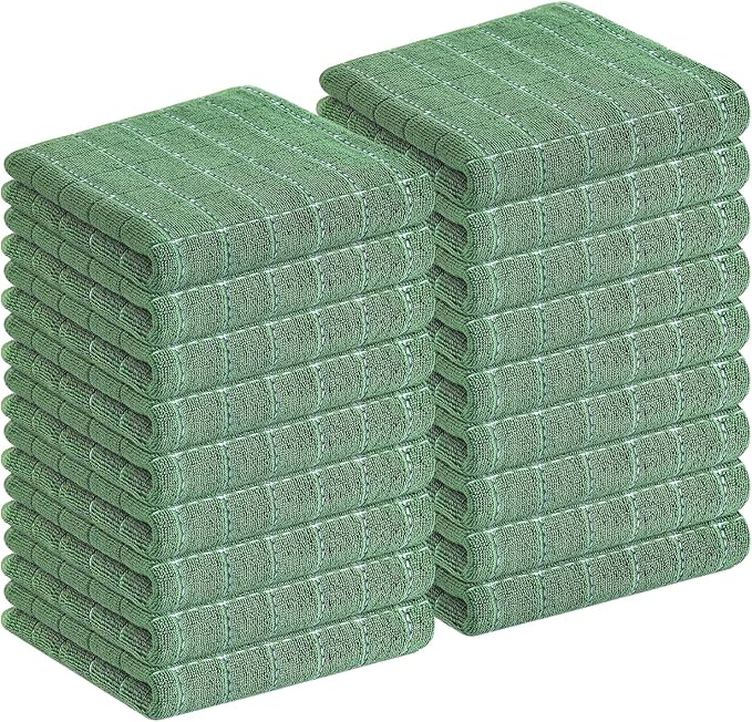 Homaxy 100% Cotton Terry Kitchen Towels, 18 Pack, Grass Green | Ultra Soft and Absorbent Dish Towels for Kitchen, Suitable for Drying and Washing Dishes