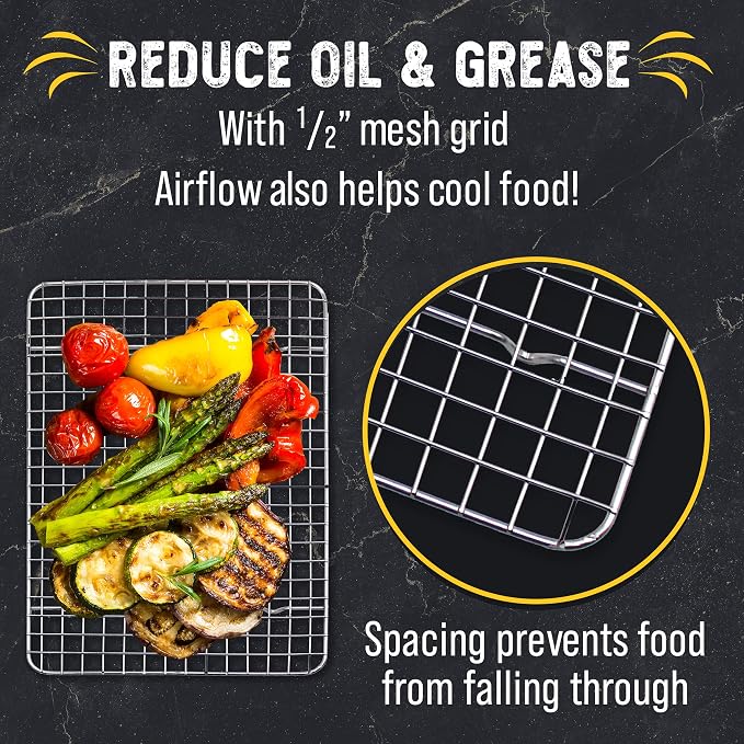 Checkered Chef Cooling Rack for Cooking and Baking - 8” x 11 ¾" Set of 2 Stainless Steel, Oven Safe Grid Wire Cookie Cooling Racks | Stainless Steel, Oven Safe, Grid Wire Design