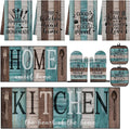 10 Pcs Kitchen Decor and Accessories Set, Turquoise Teal | 4 Dish Towels Kitchen Rugs 2 Oven Mitts 2 Pot Holders, Home Decor for Cooking Baking BBQ Gifts Women Mom Housewarming